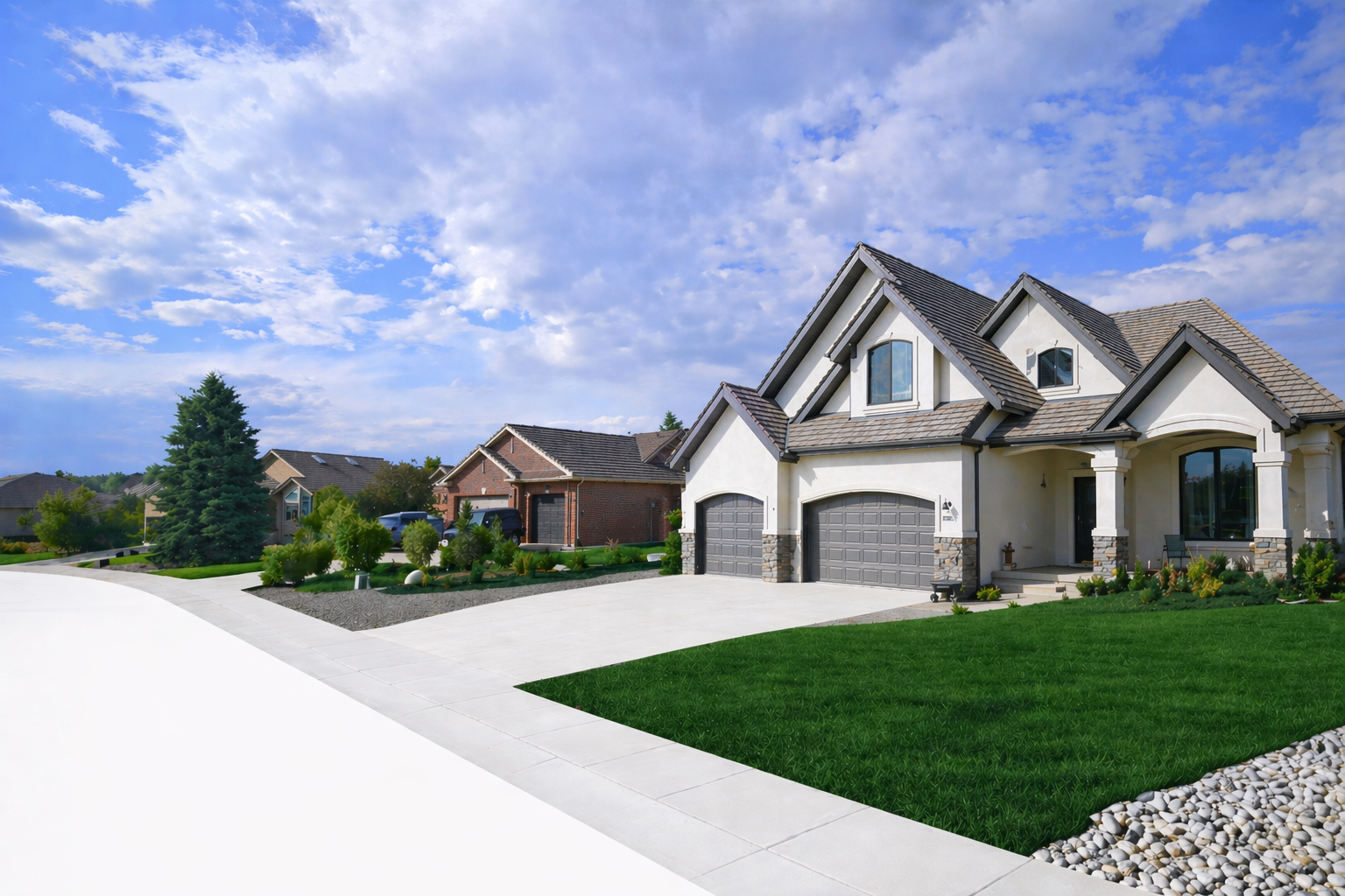 Sunny Colorado Springs suburban home with a green lawn and clean driveway.
